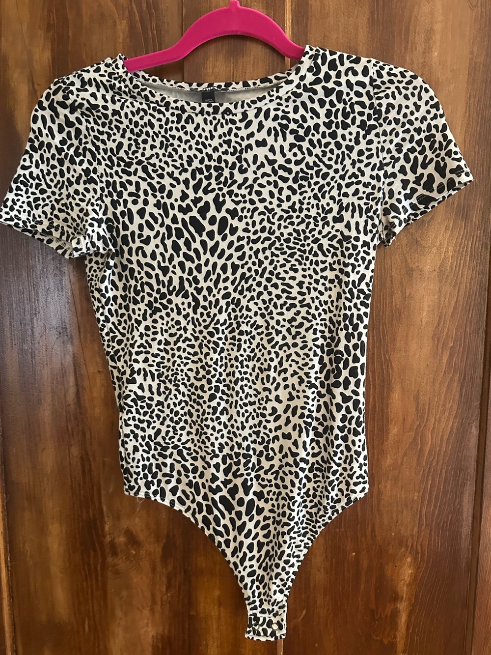 Express Black and White Leopard Short Sleeve Bodysuit
